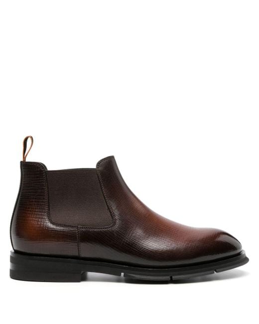 Santoni Brown Textured Leather Chelsea Boots for men