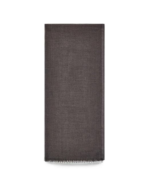 Giorgio Armani Brown Herringbone-Pattern Fringed Scarf