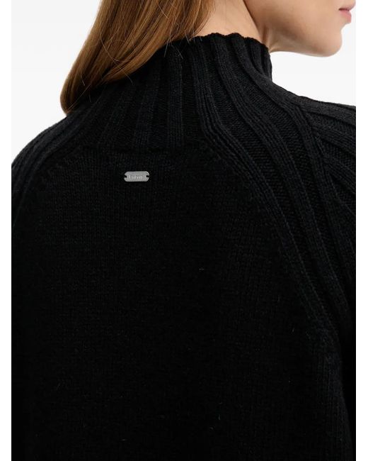Barbour Black Ribbed-Knit High-Neck Midi Dress