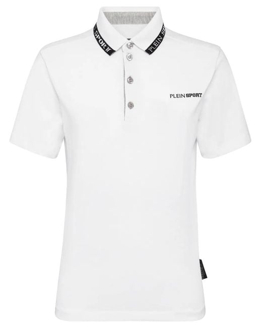Philipp Plein White Logo-Print Cotton Polo Shirt