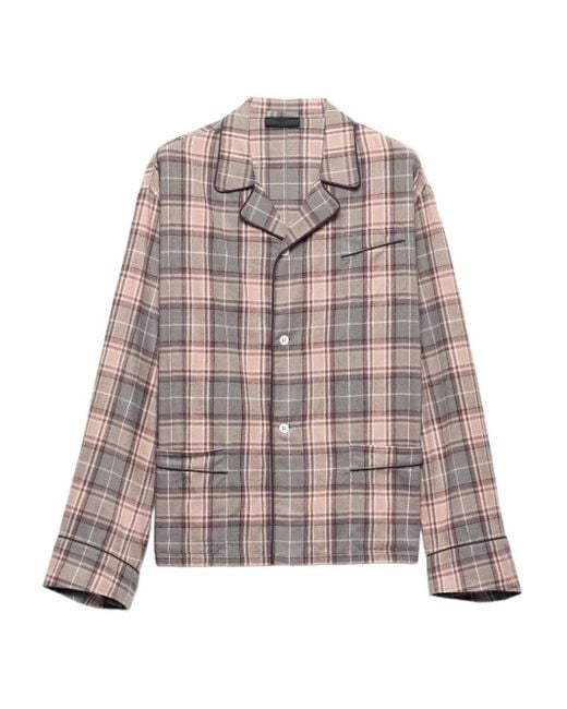 Camisa a cuadros con bolsillo de parche Prada de hombre de color Brown