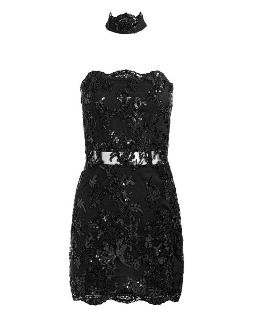 Alice + Olivia Black Schulterfreies Georgie Minikleid Mit Verzierter Spitze