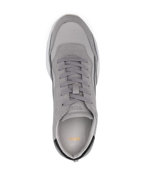 Boss White Lace-Up Leather Sneakers