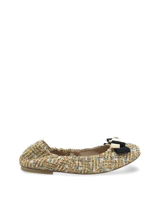 Casadei Metallic Tweed Bow-Detail Ballet Flats