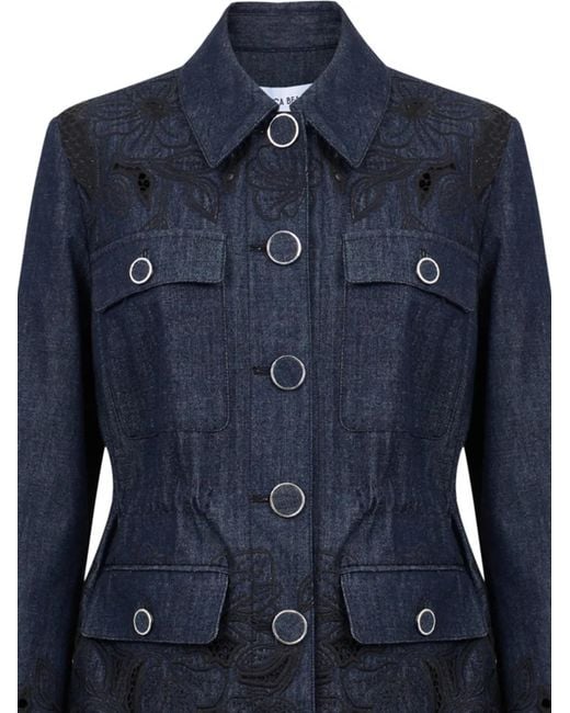 Veronica Beard Blue Kiki Embroidered Chambray Jacket