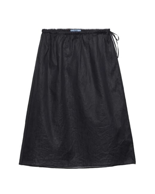 Prada Black Cotton Organdy Midi-Skirt