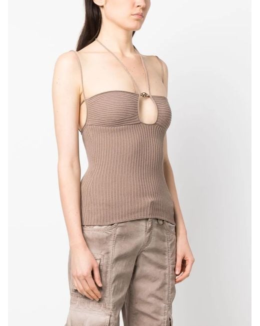 Blumarine Natural Halterneck Knitted Top
