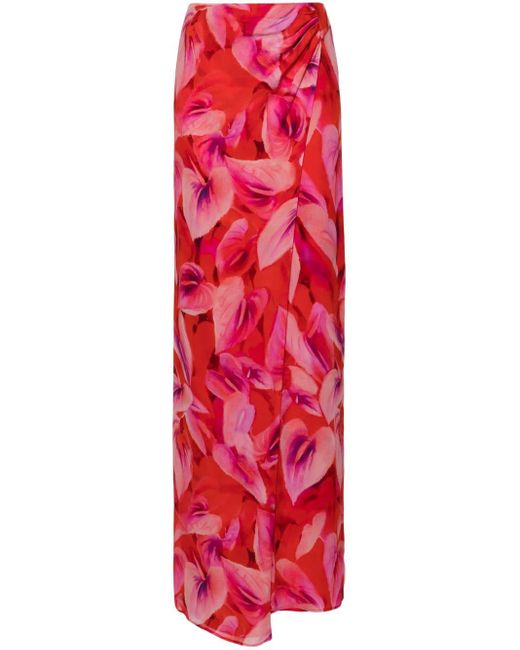 ANDAMANE Red Phoebe Floral-print Wrap Skirt