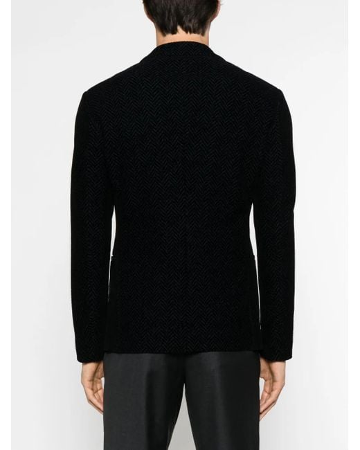 Giorgio Armani Black Textured-Finish Notched-Lapels Blazer for men