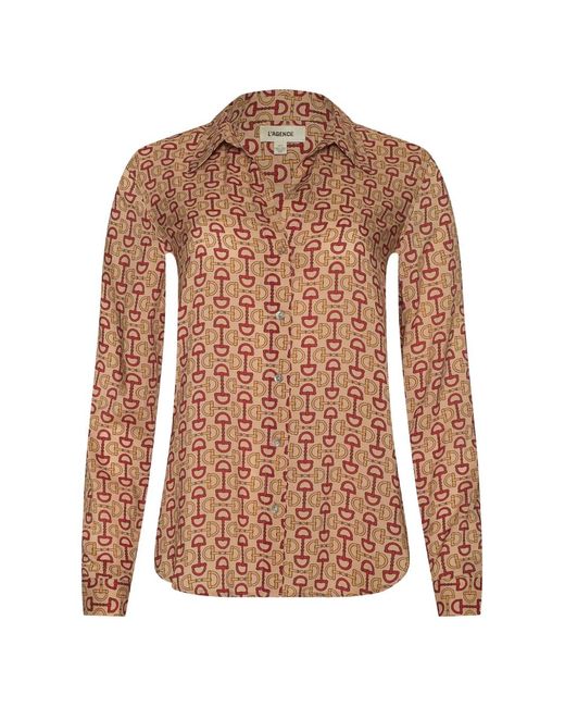 L'Agence Brown Holly Long-Sleeve Print Blouse