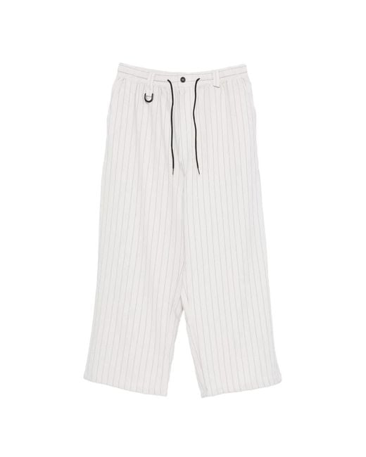 Y-3 White Striped Drawstring Trousers for men
