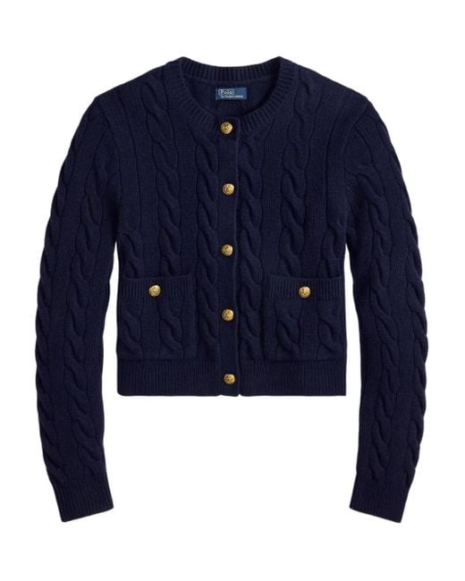 Polo Ralph Lauren Blue Cable-Knit Crewneck Buttoned Cardigan