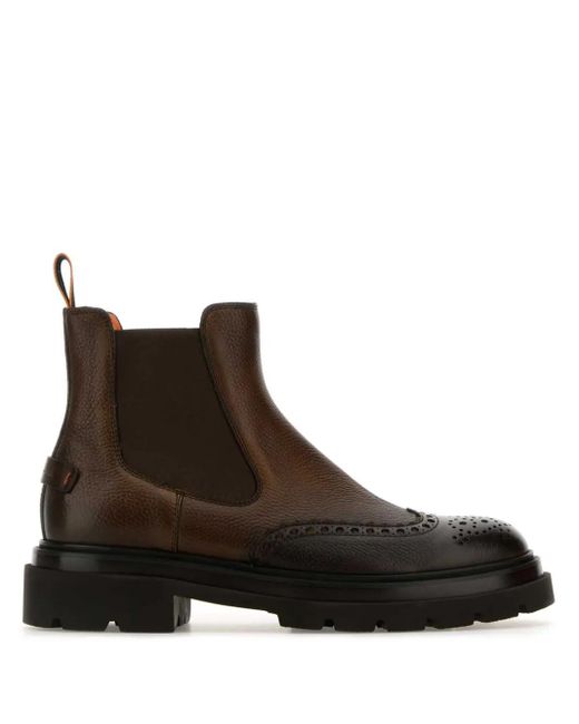 Santoni Brown Brogue Chelsea Boots for men
