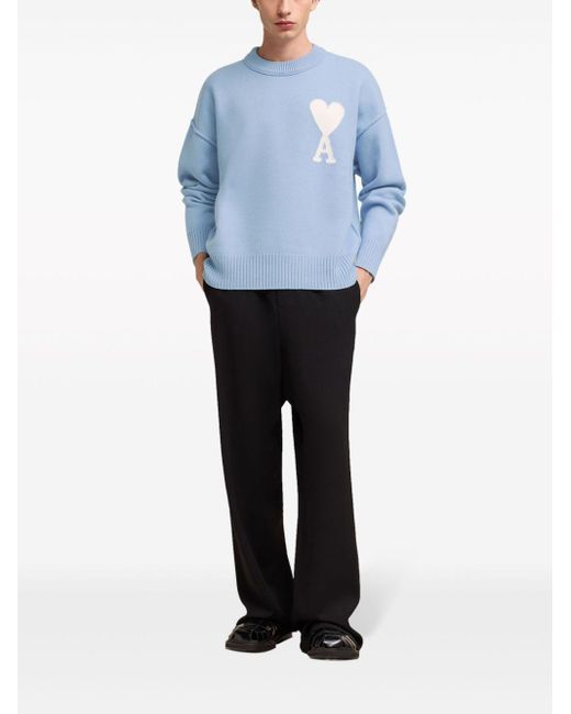 スウェット・トレーナー Ami Paris Night Blue Ami De Coeur Wool Jumper Night Blue Red Ami De Coeur Crew Neck Sweater | AMI PARIS