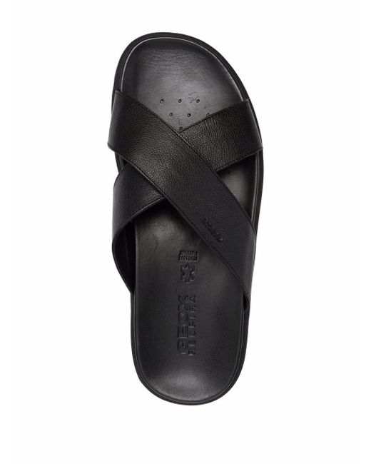 Geox Xand 2 Leather Slides in Black for Men | Lyst