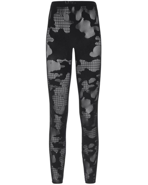 Gcds Black Camouflage-pattern Mesh leggings