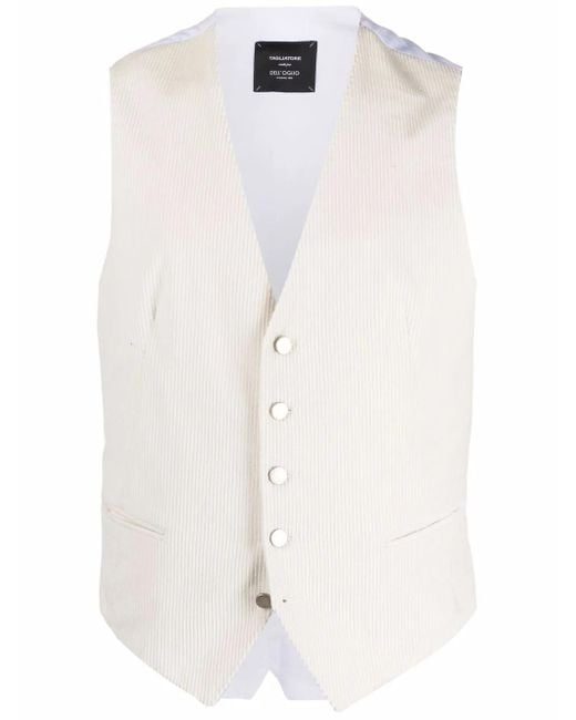 Tagliatore White Corduroy Single-Breasted Waistcoat for men