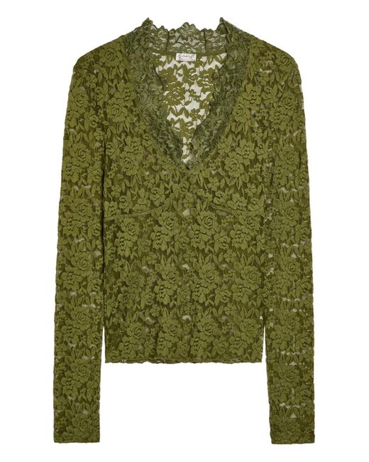 Free People Green All Day Floral-Lace Top
