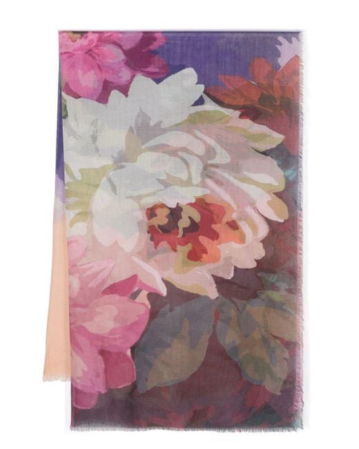 Altea Purple Ausgefranster Schal mit Blumen-Print