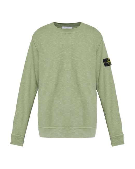 Stone Island Green Logo-Patch Cotton Sweatshirt for men