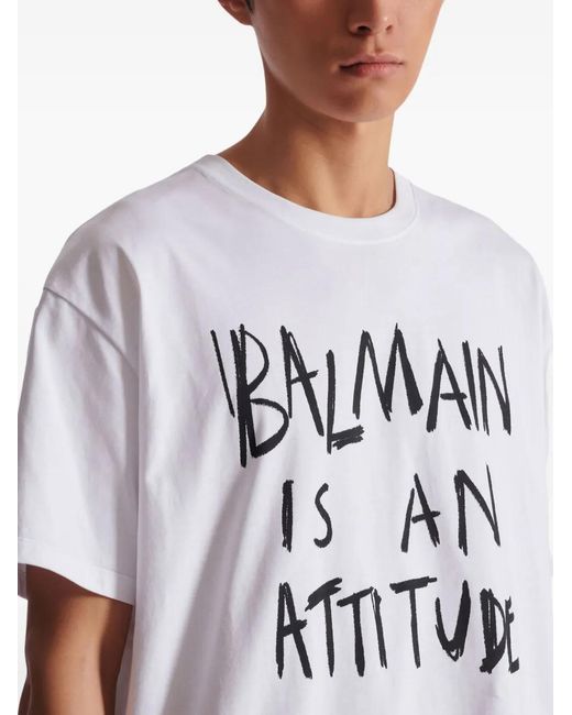 Balmain White Printed T-Shirt for men