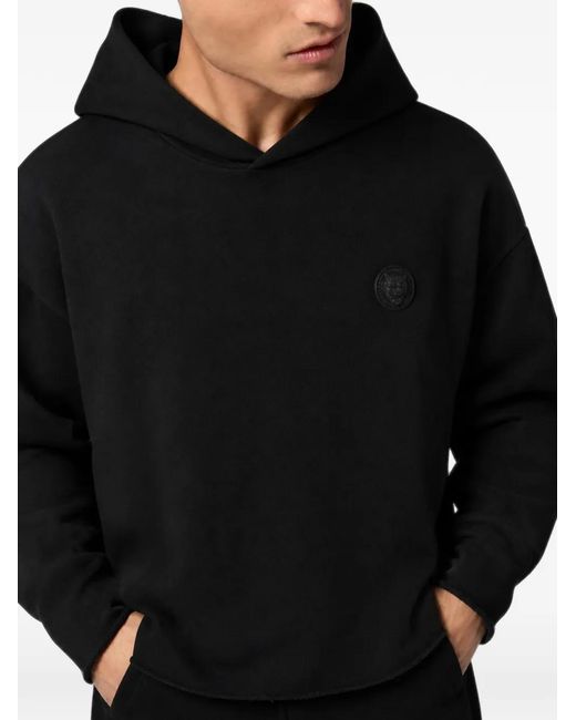 Philipp Plein Black Raw-Edge Jersey Hoodie for men