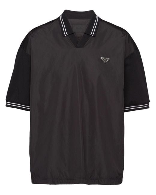 Prada Logo-Poloshirt mit Pikee-Besatz in Black für Herren