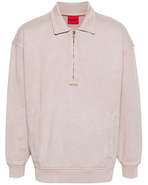 HUGO Pink Logo-rubberised Cotton Sweatshirt for men