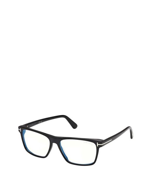 Tom Ford Black T-Logo Rectangle-Frame Glasses for men