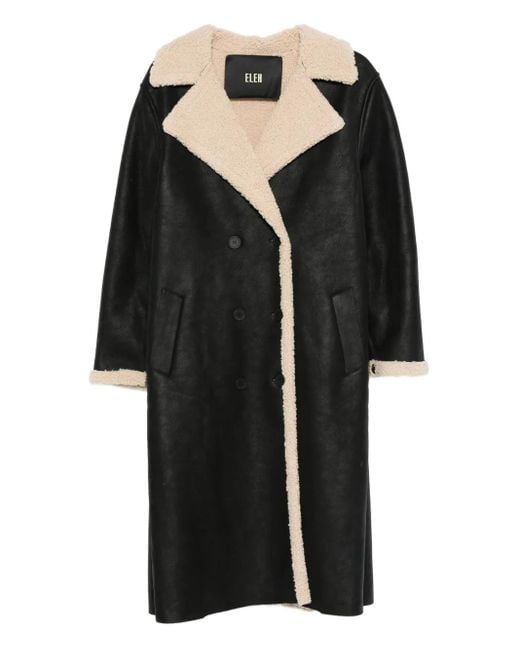 ELEH Black Double-Breasted Fleece-Trimmed Coat