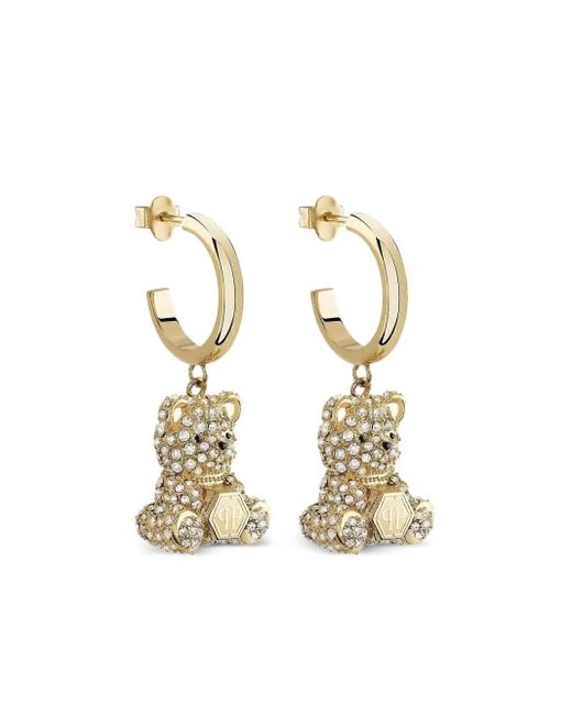 Philipp Plein Metallic Teddy Valentine Hoop Earrings