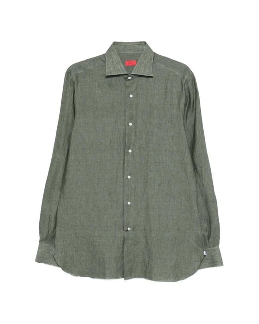 Isaia Green Button-Fastening Shirt for men