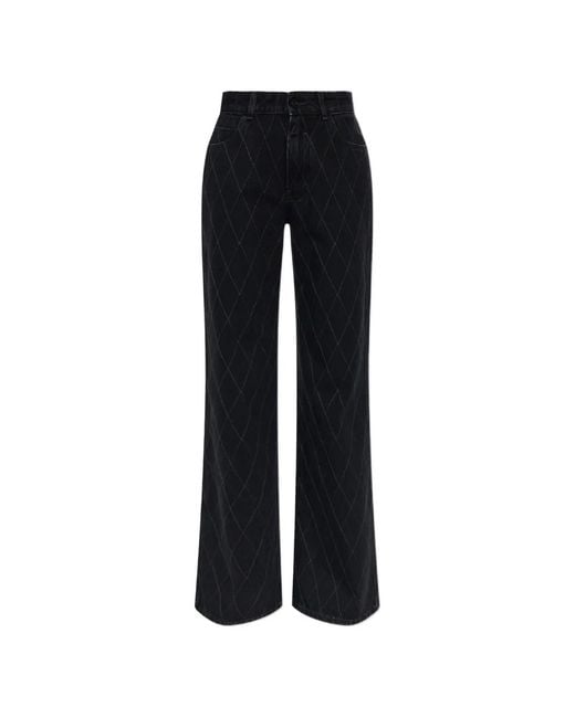 Balmain Black Diamond-Quilted Wide-Leg Jeans