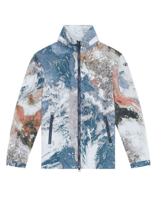 DIESEL Blue G-warrel-cmf Planet-print Jacket