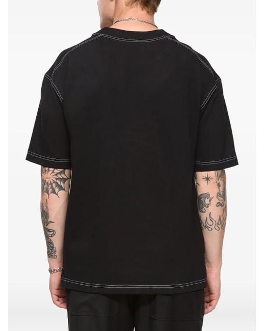 Hamza Black Khan Contrast-Stitching T-Shirt for men