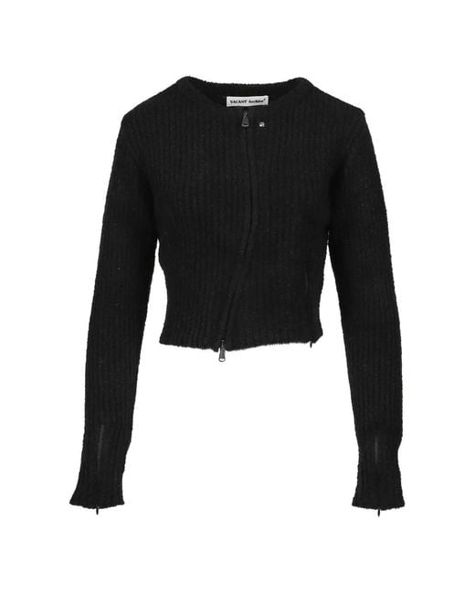 Post Archive Faction PAF Black Ribbed-Knit Zip-Up Sweater