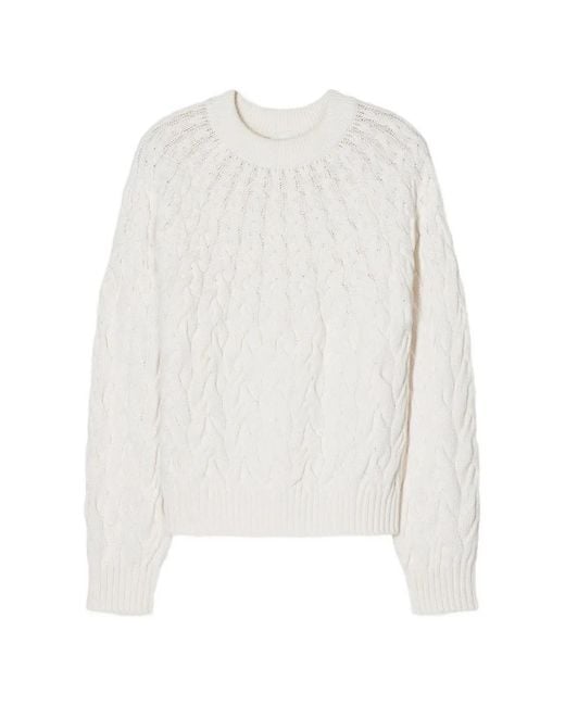 Closed White Crew-Neck Cable-Knit Sweater