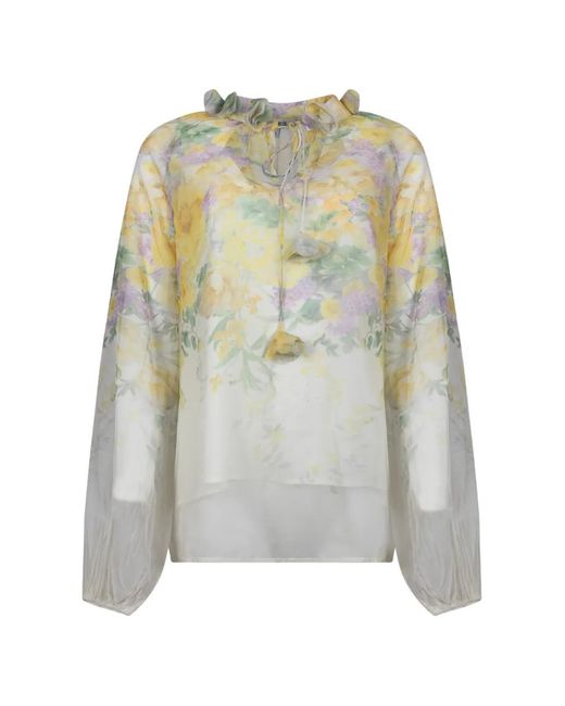 GIOVANNI PARIS White Floral-Print Ruffled Blouse