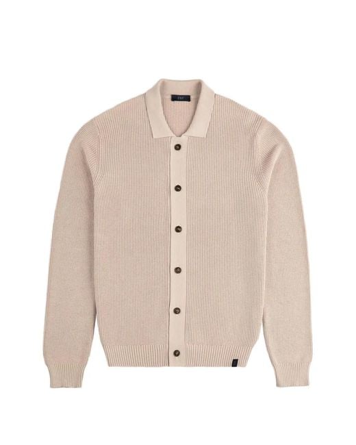Fay Natural Cardigan En Maille À Design Côtelé for men