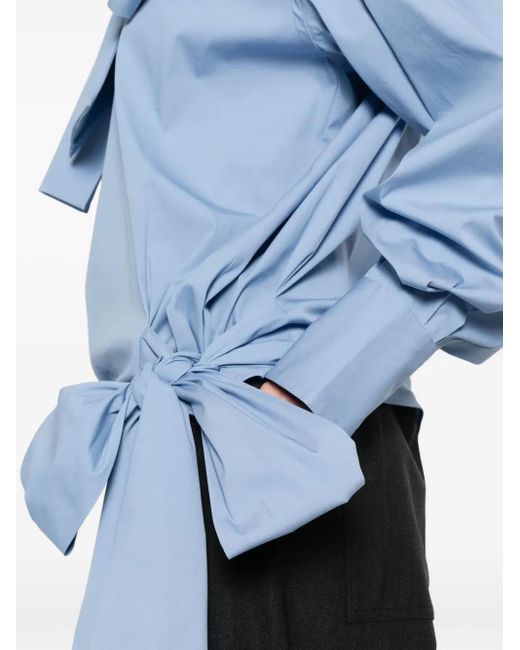 Plan C Blue Seidenhemd mit Schleifenkragen