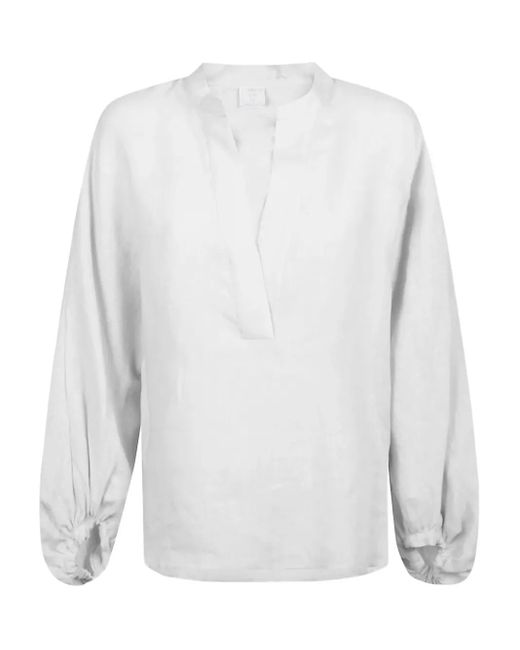 Eleventy Top Met Gesmockte Cuffs En V-Hals in het White