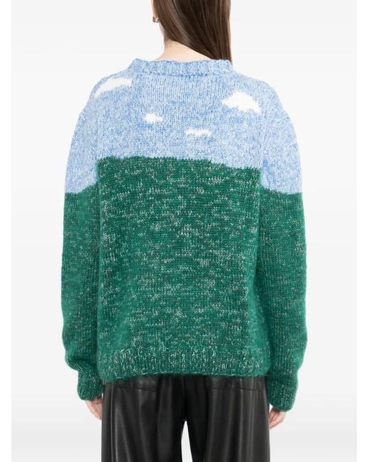Loewe Green X Louis Wain Landscape-Intarsia Sweater