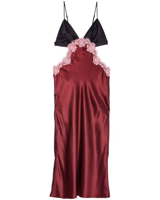 Fleur du Mal Red Camisole-Kleid mit Spitzenapplikation