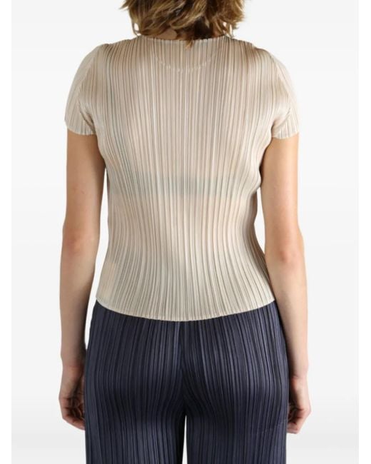 Pleats Please Issey Miyake Natural Short-Sleeve Pleated Top