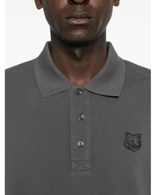 Maison Kitsuné Gray Fox-Head Embroidered Polo Shirt for men