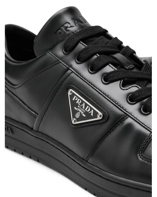 Prada Black Downtown Triangle-Logo Leather Sneakers for men