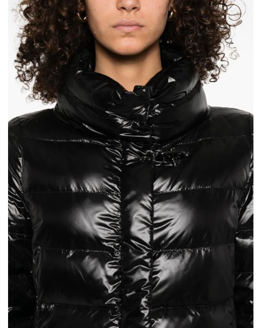 Fay Black Quilted Stand-Collar Coat