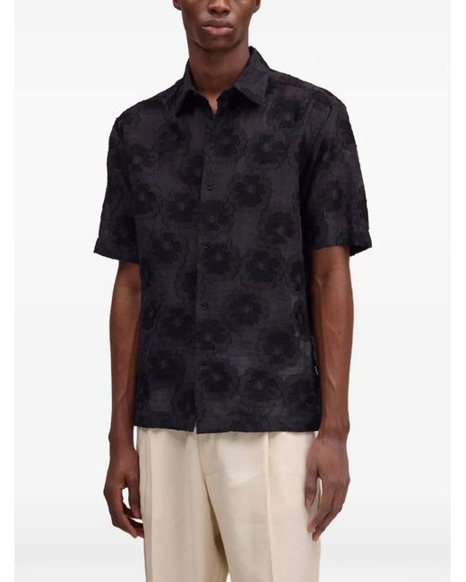 NN07 Black Striped Floral Short Sleeve Shirt for men