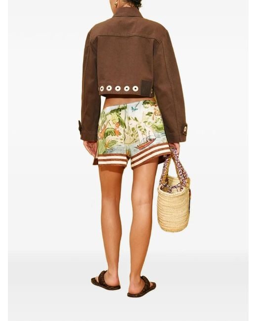 ALÉMAIS Brown Tobe Eyelet-Embellished Cropped Jacket