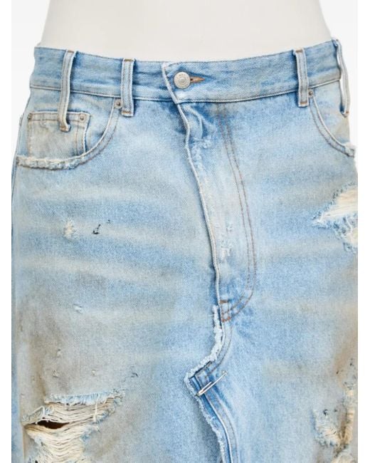 MM6 by Maison Margiela Blue Mid-Length Denim Skirt With Distressed Detailing
